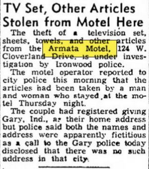 Quinn Motel (Armata Motel) - July 1958 Theft